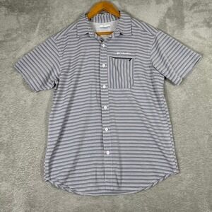 Columbia Low Drag Offshore Shirt Mens Medium Gray Striped Short Sleeve Fishing